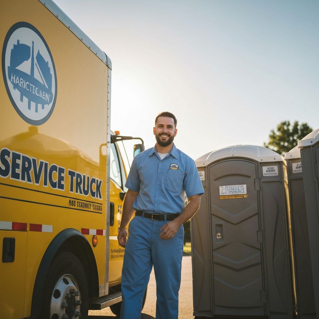 Liberty Loo Rentals team delivering a porta potty unit in Talladega, Alabama